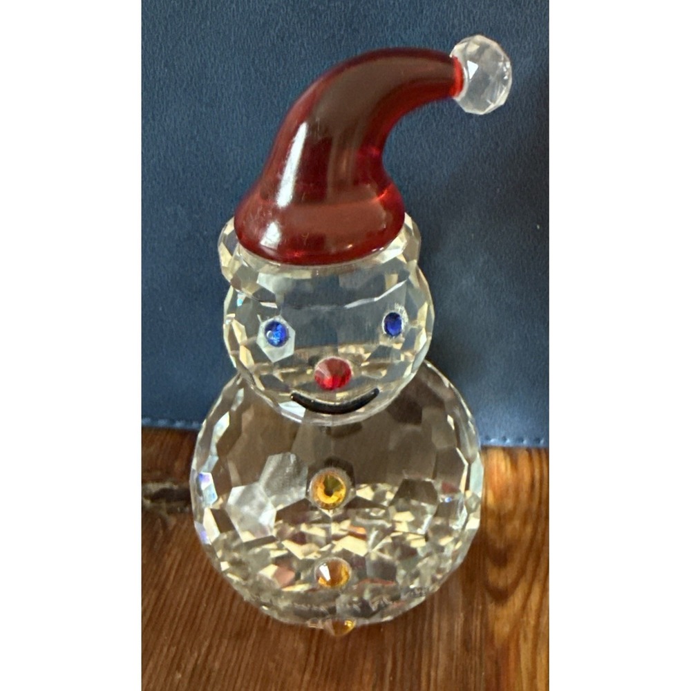 Judith Ripka 5" Crystal Snowman Santa Hat Colored Rhinestones Etched Signature